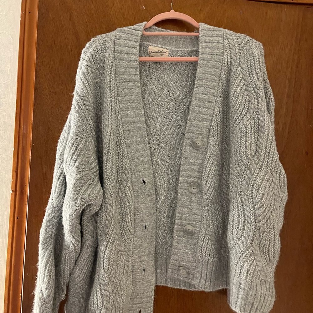 Gray Cable Knit Women's Sweater